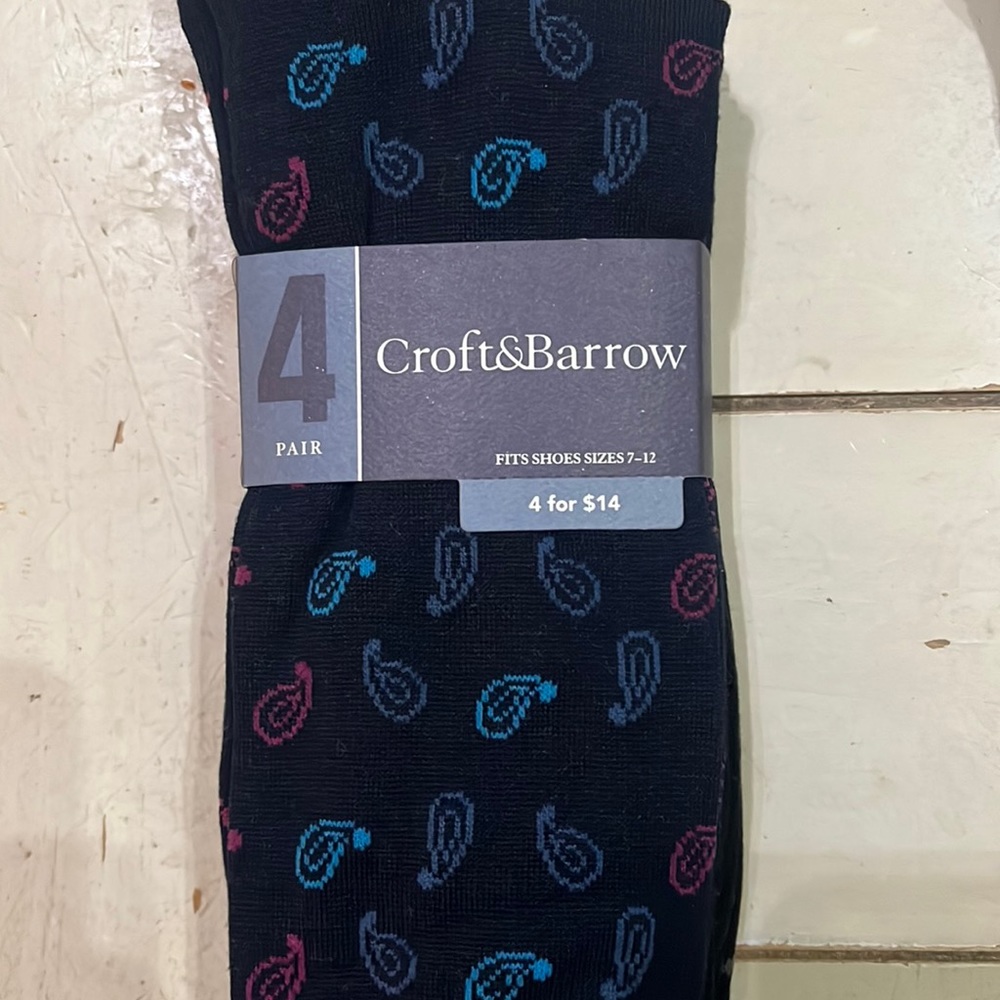 Mens 4Pk Dress Socks Navy Blue Black Combo size 7-12 Spandex Stretch Odor Resist